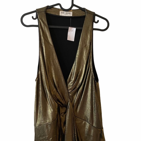 New SAINT LAURENT gold Metallic Mini Dress - Picture 7 of 8